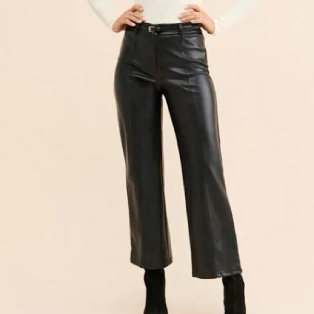 Avec Les Filles Black Cropped Leather Pants